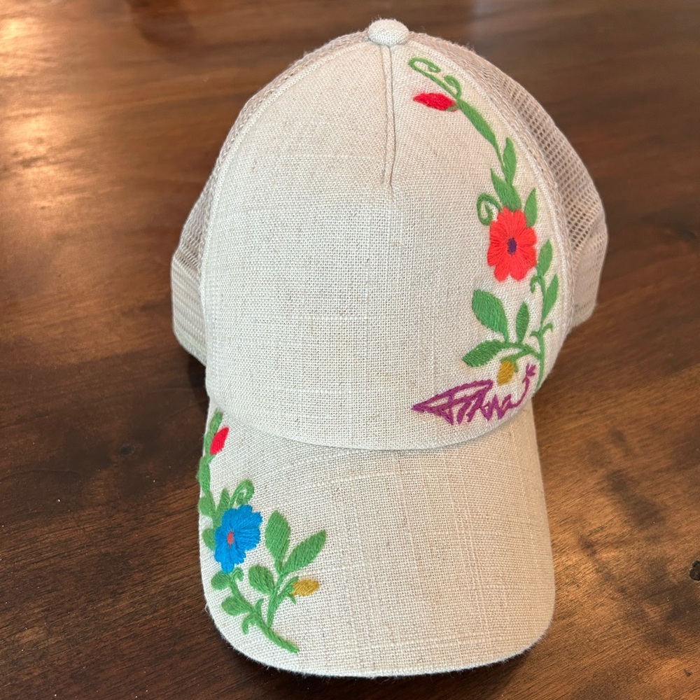 Prana Floral Embroidered Beige Cap